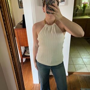 Elegant Cream Halter Top With Chain